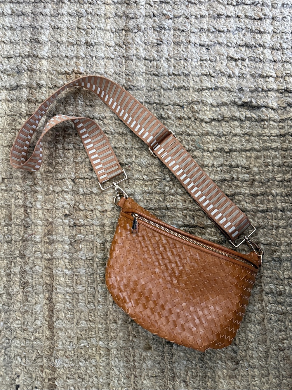 Woven Leather Crossbody Bag - Tan